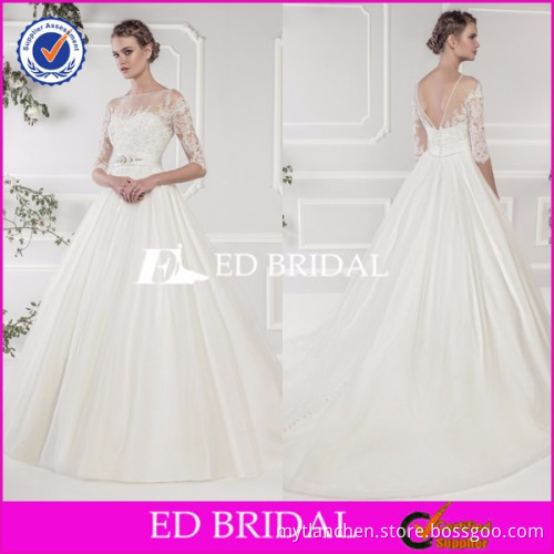Delicate MH193 Boat Neckline Sheer Half Sleeve Appliqued Ball Gown Bridal Wedding Dress